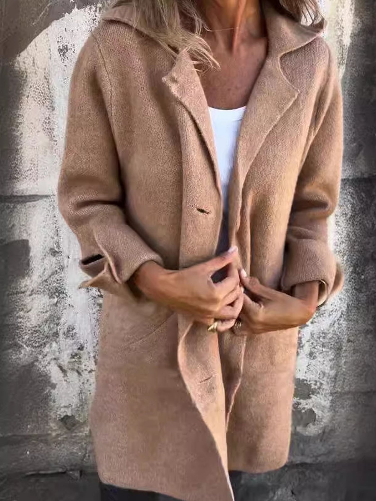 Women's Winter Outerwear Casual Buckle Plain Mid-long Lapel Collar Overcoat