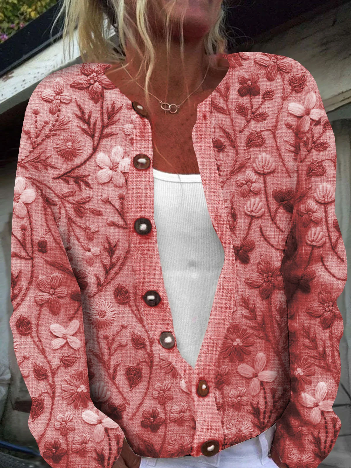 Women's Casual Spring/Fall Floral Printed Buttoned Cardigan