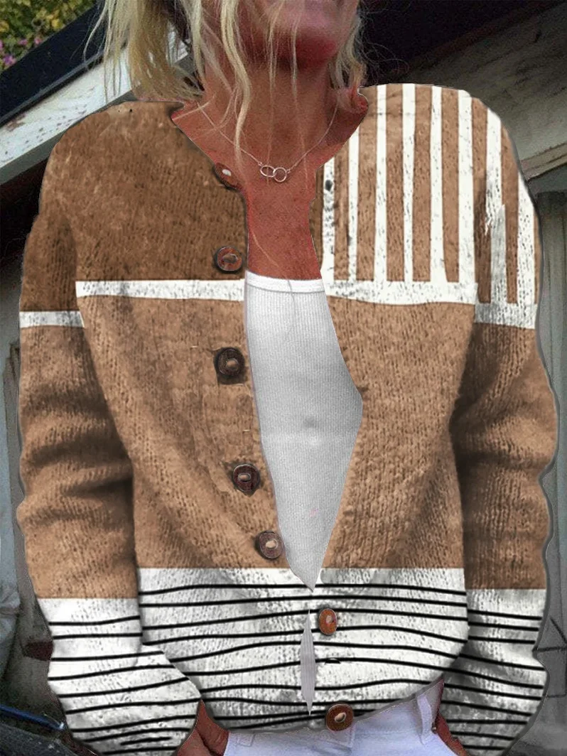 Women's Casual Spring/Fall Striped Buttoned Cardigan