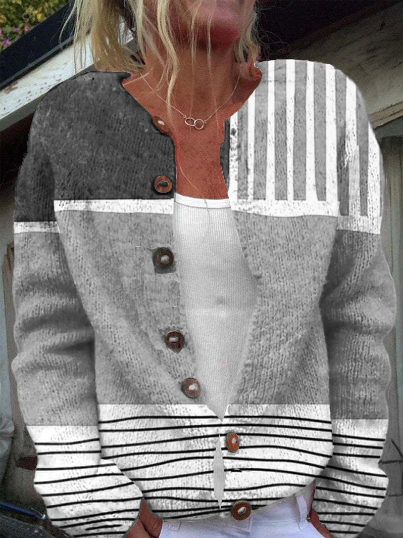 Women's Casual Spring/Fall Striped Buttoned Cardigan