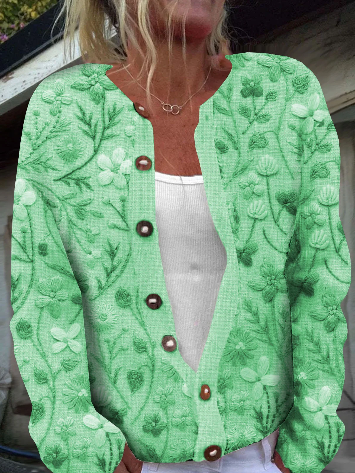 Women's Casual Spring/Fall Floral Printed Buttoned Cardigan