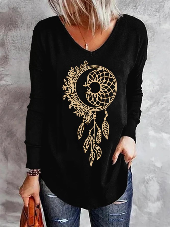 Women's Long Sleeve Tee T-shirt Spring/Fall Dreamcatcher Jersey V Neck Daily Going Out Boho Top