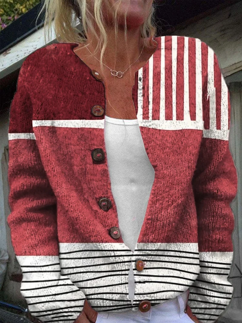 Women's Casual Spring/Fall Striped Buttoned Cardigan