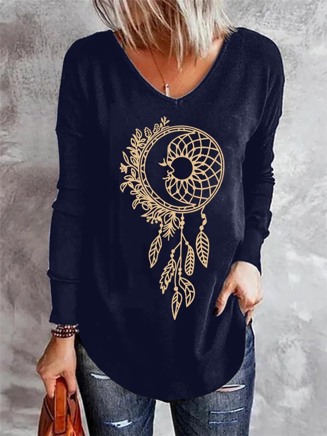 Women's Long Sleeve Tee T-shirt Spring/Fall Dreamcatcher Jersey V Neck Daily Going Out Boho Top