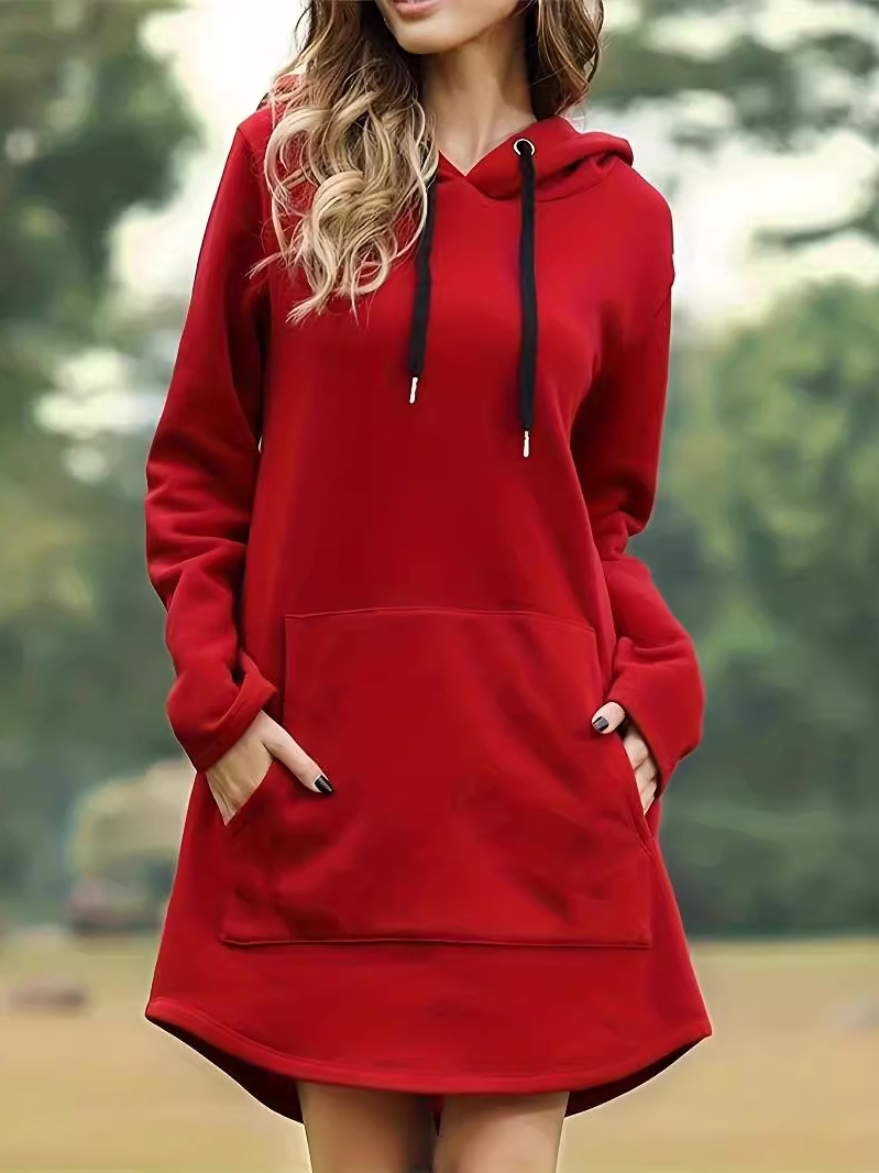 Women's Long Sleeve Winter Plain Jersey Dress Hooded Daily Going Out Casual Midi H-Line