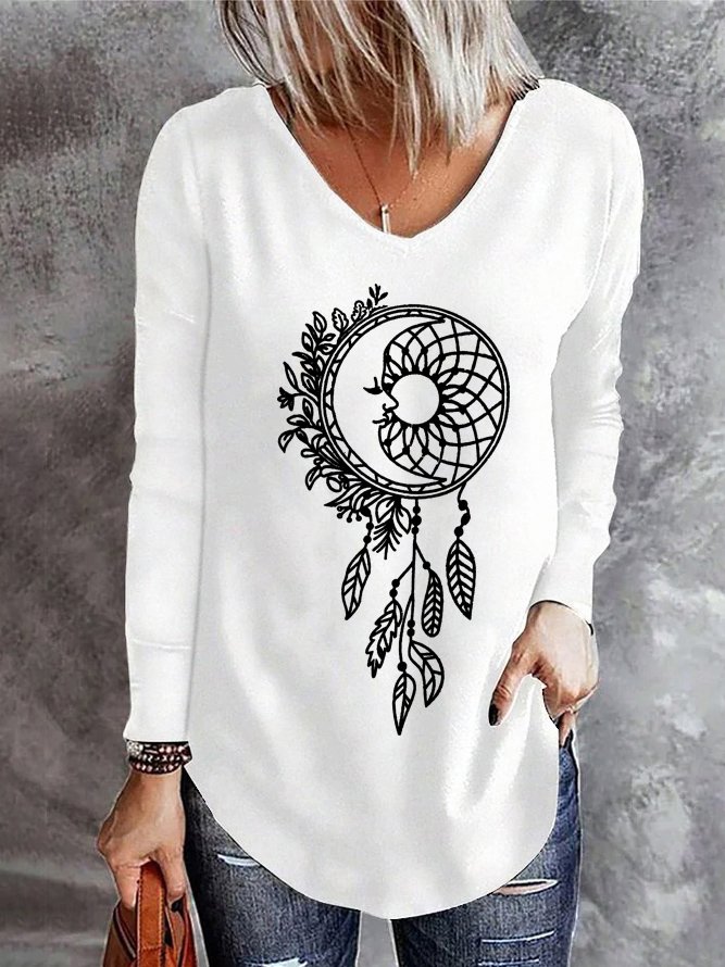 Women's Long Sleeve Tee T-shirt Spring/Fall Dreamcatcher Jersey V Neck Daily Going Out Boho Top