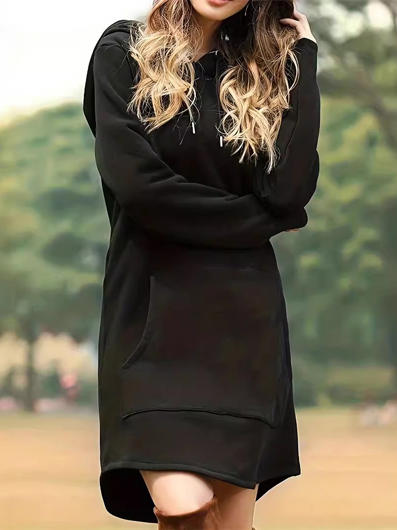 Women's Long Sleeve Winter Plain Jersey Dress Hooded Daily Going Out Casual Midi H-Line