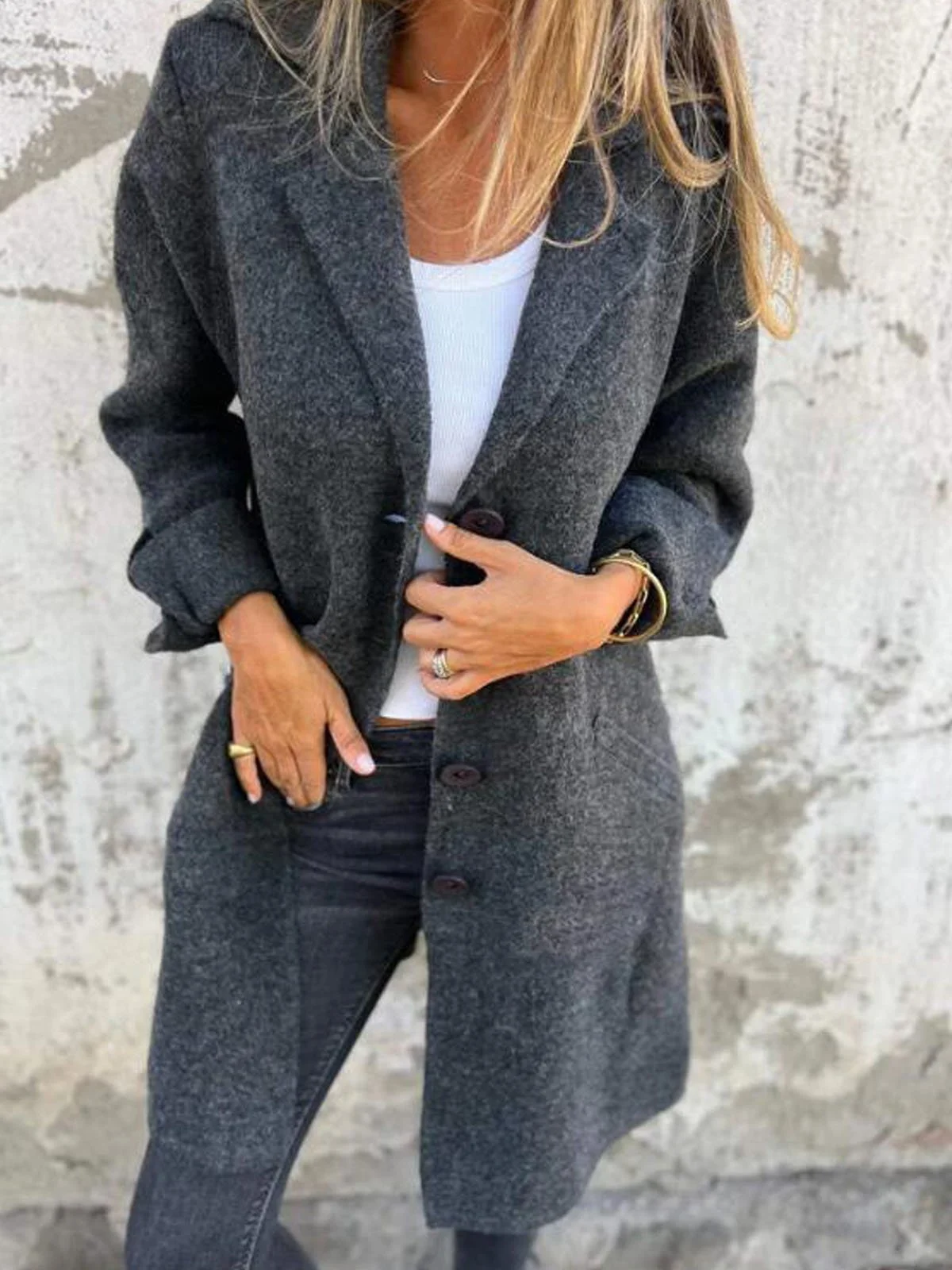 Women's Winter Outerwear Casual Buckle Plain Mid-long Lapel Collar Overcoat