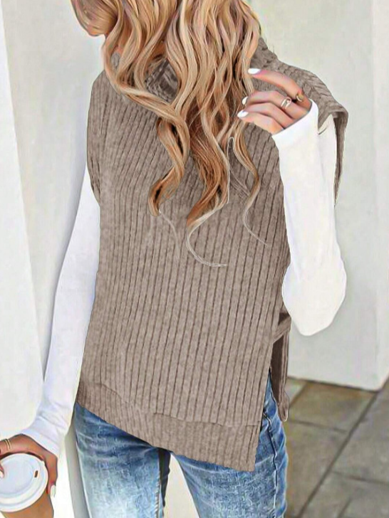 Women's Winter Plain Casual Sleeveless Turtleneck Yarn/Wool Yarn Sweater