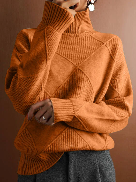 Women's Spring/Fall Plain Casual Long Sleeve Turtleneck Yarn/Wool Yarn Sweater