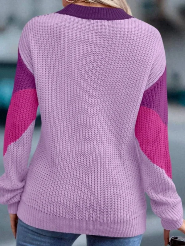 Women's Spring/Fall Color Block Casual Long Sleeve Crew Neck Yarn/Wool Yarn Sweater