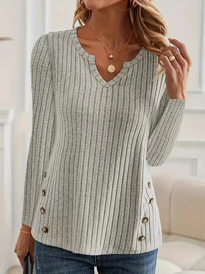 Women's Long Sleeve Blouse Spring/Fall Plain Jersey V Neck Daily Going Out Casual Top