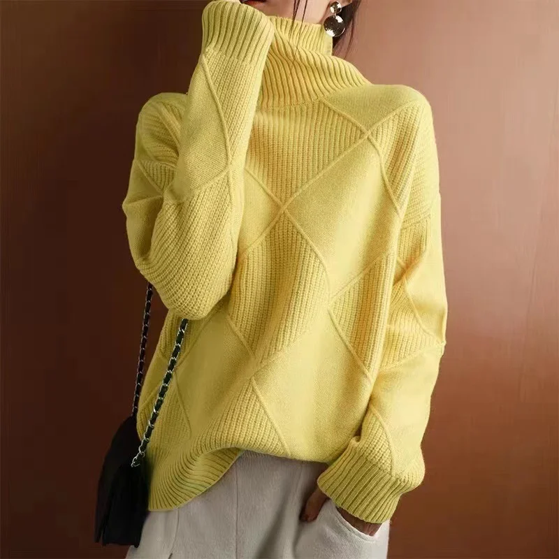 Women's Spring/Fall Plain Casual Long Sleeve Turtleneck Yarn/Wool Yarn Sweater