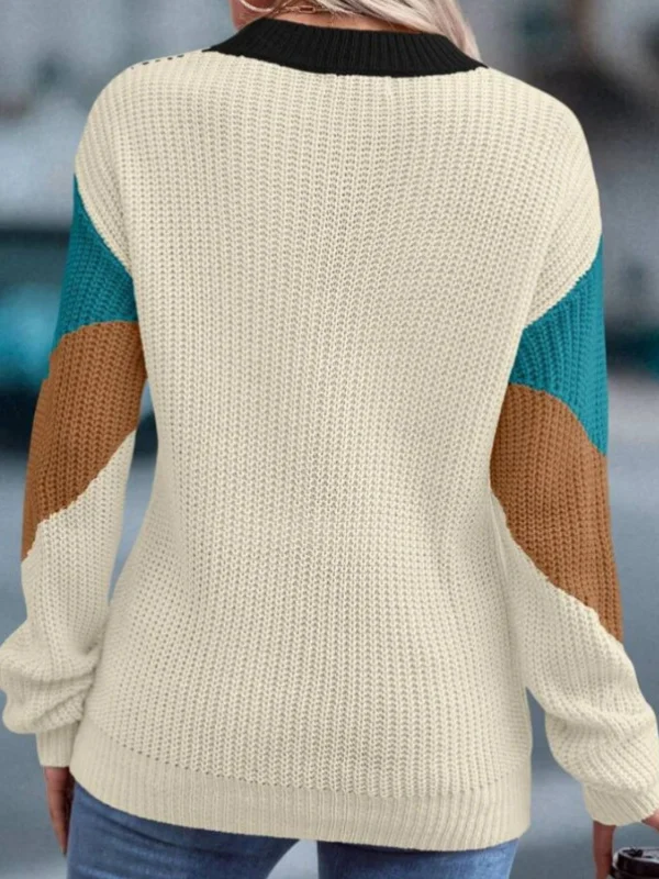 Women's Spring/Fall Color Block Casual Long Sleeve Crew Neck Yarn/Wool Yarn Sweater