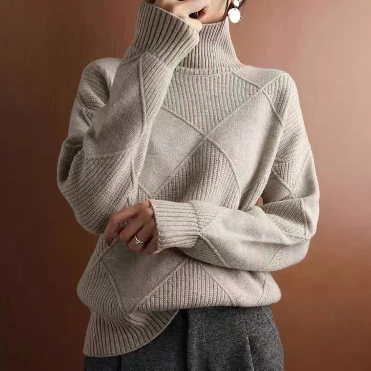 Women's Spring/Fall Plain Casual Long Sleeve Turtleneck Yarn/Wool Yarn Sweater