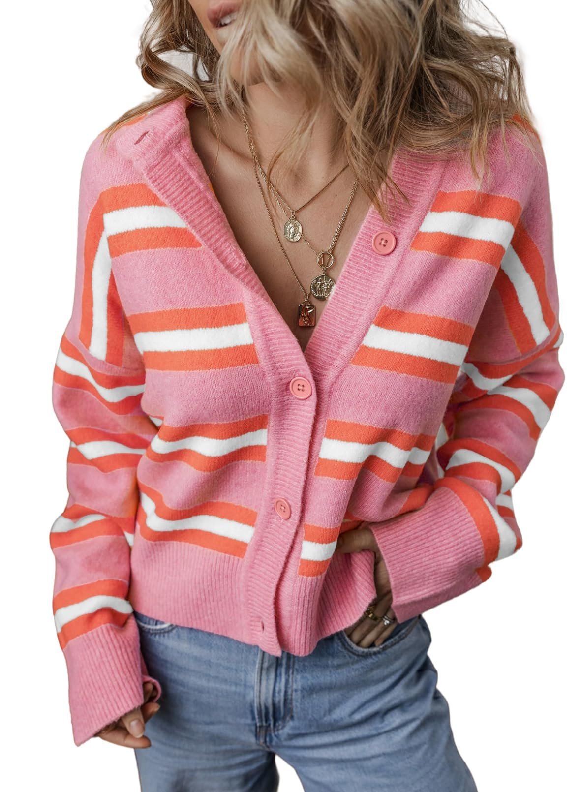 Women's Casual Spring/Fall Striped Wool/Knitting Cardigan