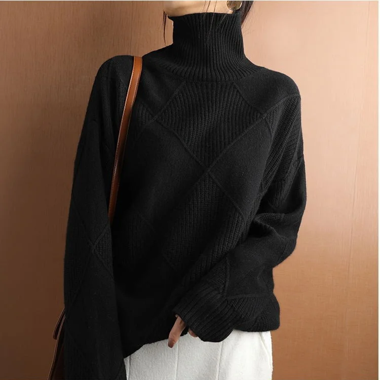 Women's Spring/Fall Plain Casual Long Sleeve Turtleneck Yarn/Wool Yarn Sweater