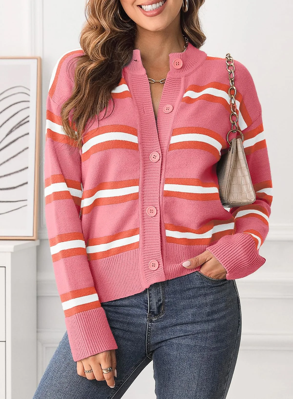 Women's Casual Spring/Fall Striped Wool/Knitting Cardigan