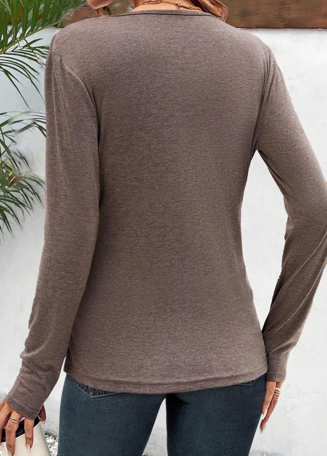 Women's Long Sleeve Blouse Spring/Fall Plain Jersey V Neck Daily Going Out Casual Top