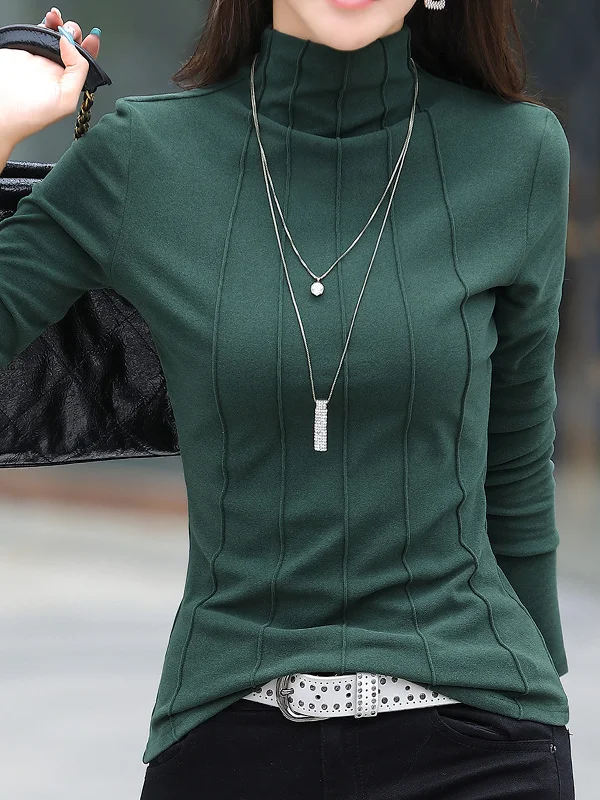 Women's Long Sleeve Blouse Spring/Fall Plain Jersey Turtleneck Daily Going Out Casual Top