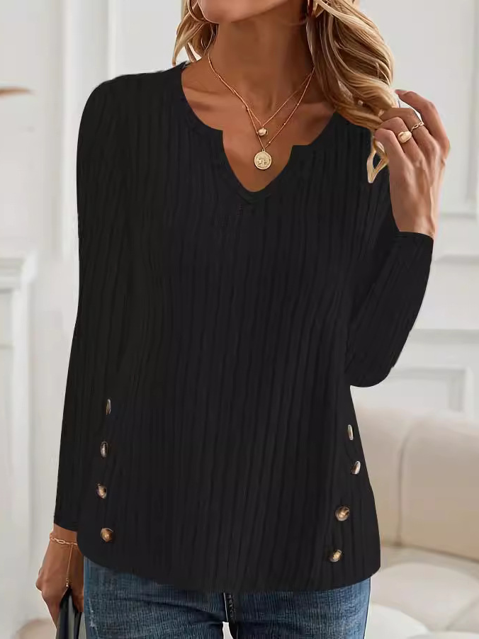 Women's Long Sleeve Blouse Spring/Fall Plain Jersey V Neck Daily Going Out Casual Top