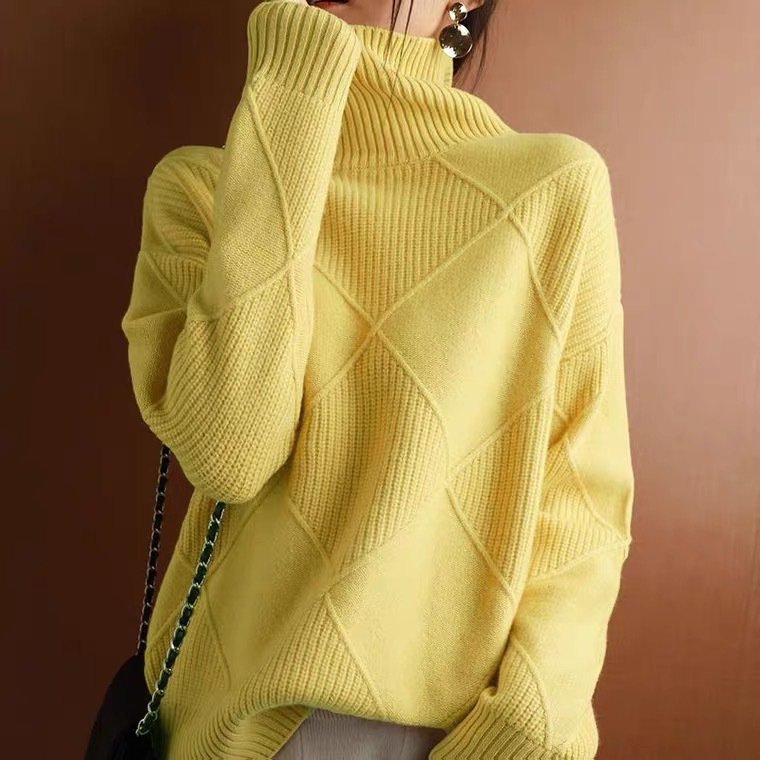 Women's Spring/Fall Plain Casual Long Sleeve Turtleneck Yarn/Wool Yarn Sweater