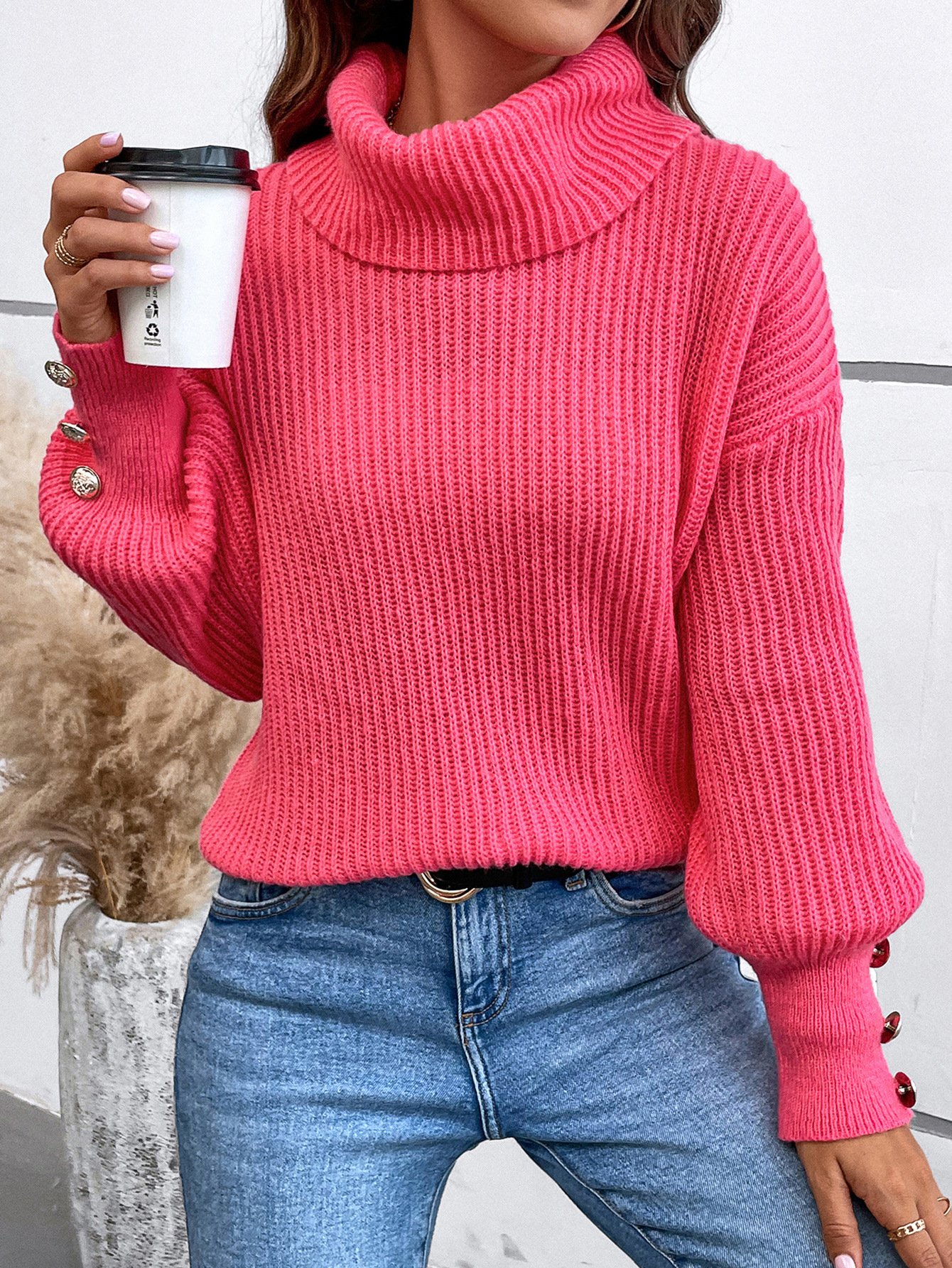 Women's Spring/Fall Plain Casual Long Sleeve Turtleneck Yarn/Wool Yarn Sweater