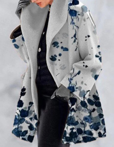 Women's Spring/Fall Outerwear Casual Denim Floral Long Sleeve Shawl Collar Jacket