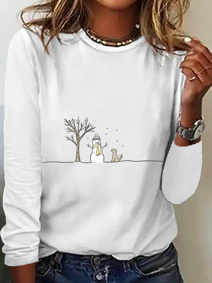 Women's Long Sleeve Tee T-shirt Spring/Fall Christmas Cotton-Blend Crew Neck Daily Going Out Casual Top