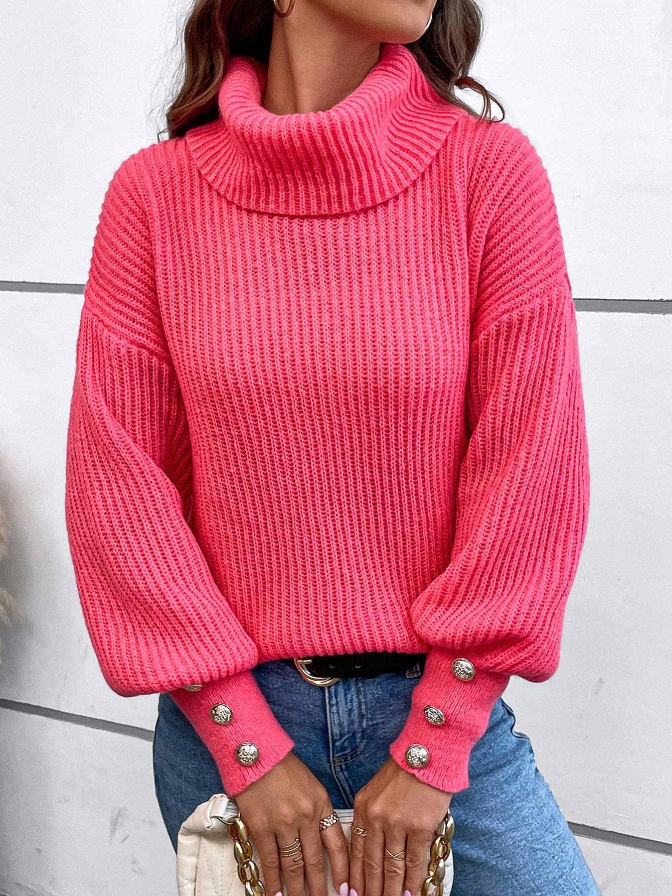 Women's Spring/Fall Plain Casual Long Sleeve Turtleneck Yarn/Wool Yarn Sweater