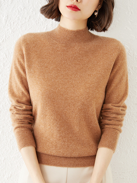 Women's Spring/Fall Plain Casual Long Sleeve Crew Neck Yarn/Wool Yarn Sweater