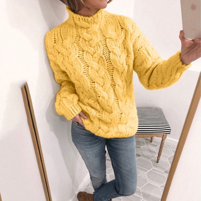 Women's Spring/Fall Plain Casual Long Sleeve Crew Neck Yarn/Wool Yarn Sweater