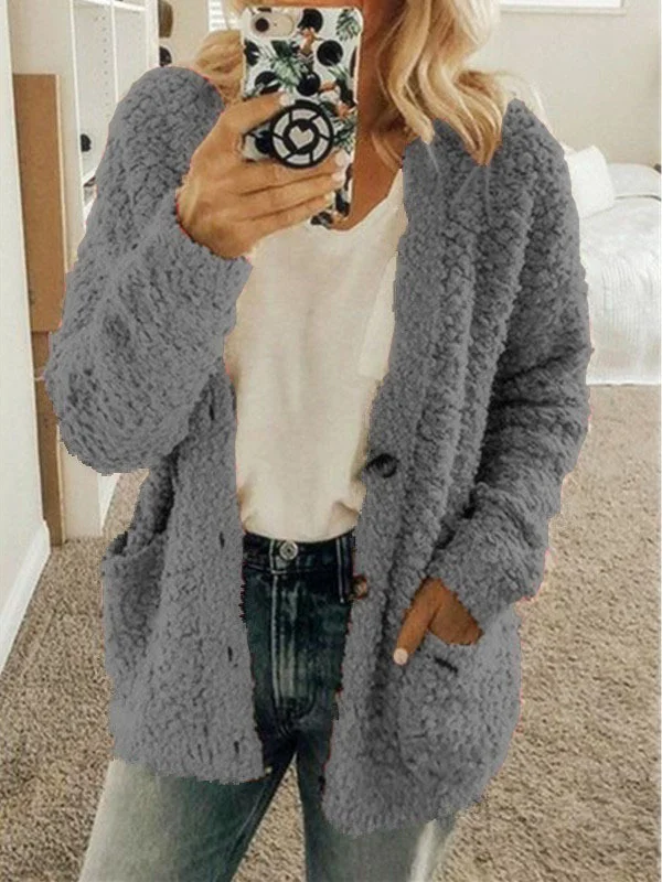 Women's Spring/Fall Outerwear Casual Teddy Velvet Buckle Plain Long Sleeve Wrap Jacket