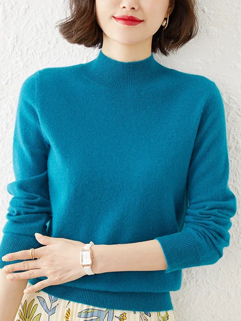 Women's Spring/Fall Plain Casual Long Sleeve Crew Neck Yarn/Wool Yarn Sweater