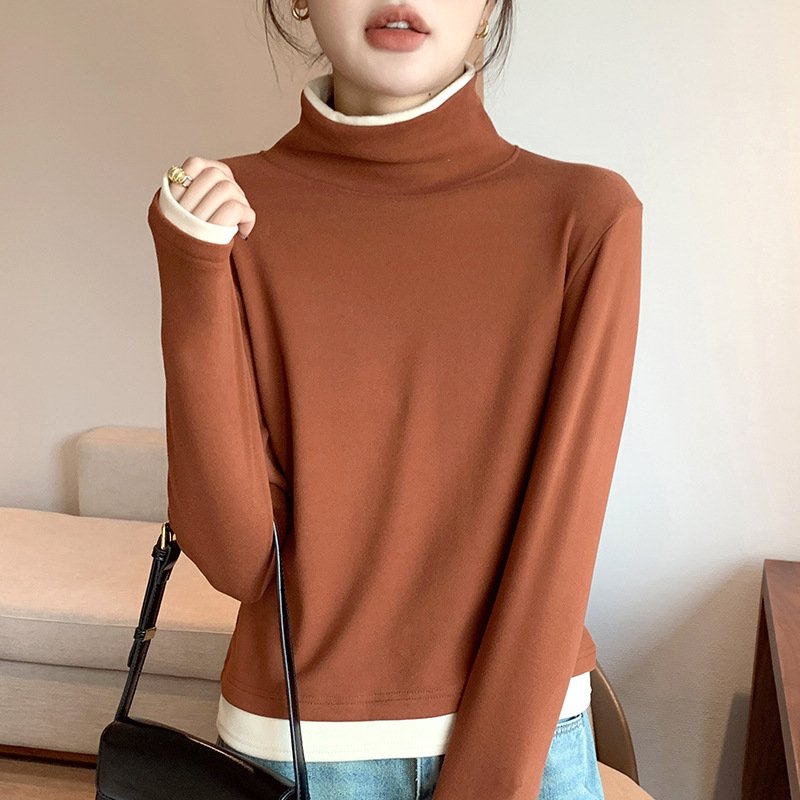 Women's Long Sleeve Tee T-shirt Spring/Fall Color Block Buckle Jersey Turtleneck Daily Going Out Casual Top