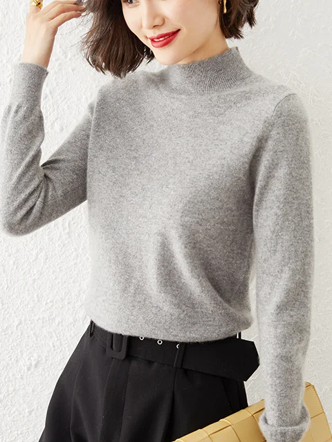 Women's Spring/Fall Plain Casual Long Sleeve Crew Neck Yarn/Wool Yarn Sweater