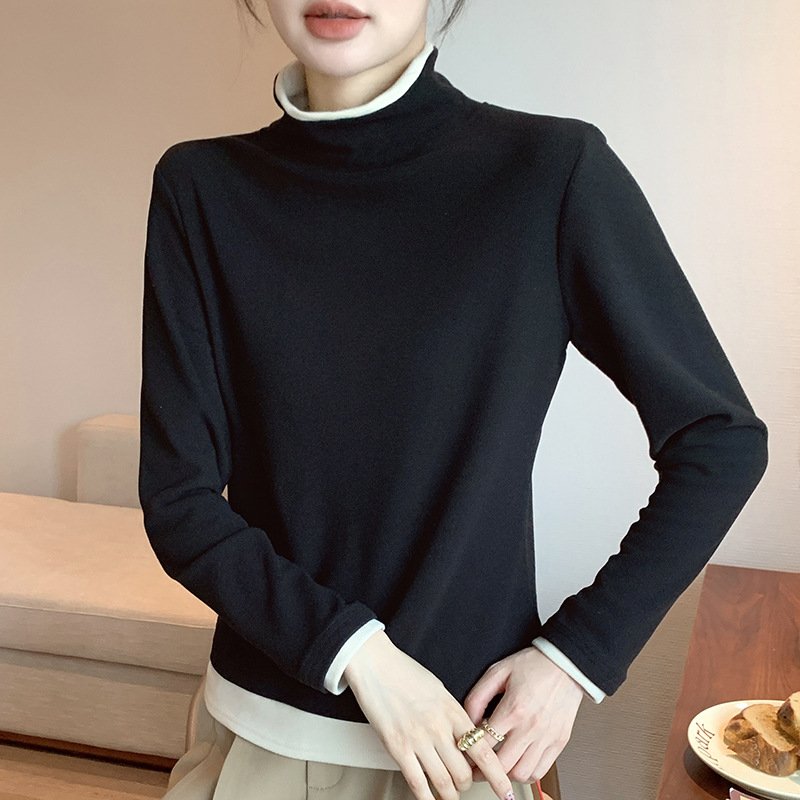 Women's Long Sleeve Tee T-shirt Spring/Fall Color Block Buckle Jersey Turtleneck Daily Going Out Casual Top