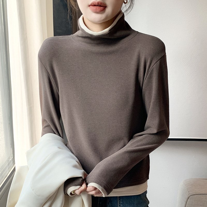 Women's Long Sleeve Tee T-shirt Spring/Fall Color Block Buckle Jersey Turtleneck Daily Going Out Casual Top