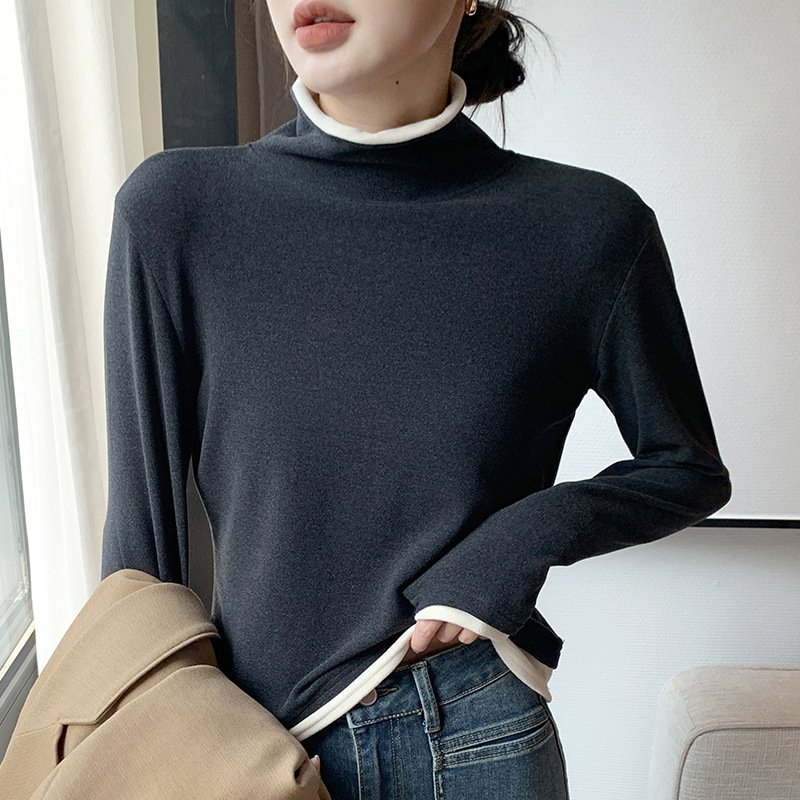 Women's Long Sleeve Tee T-shirt Spring/Fall Color Block Buckle Jersey Turtleneck Daily Going Out Casual Top