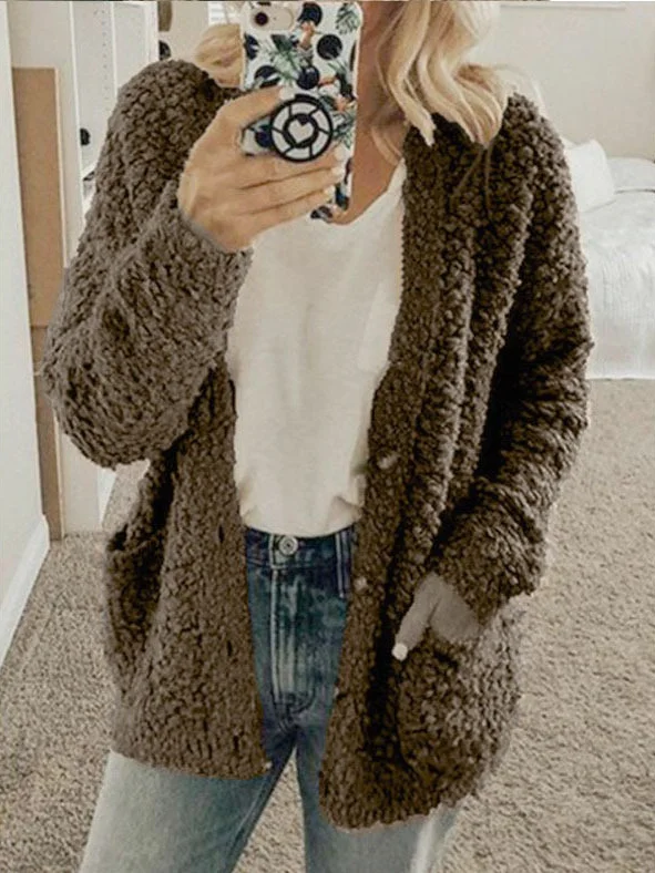 Women's Spring/Fall Outerwear Casual Teddy Velvet Buckle Plain Long Sleeve Wrap Jacket