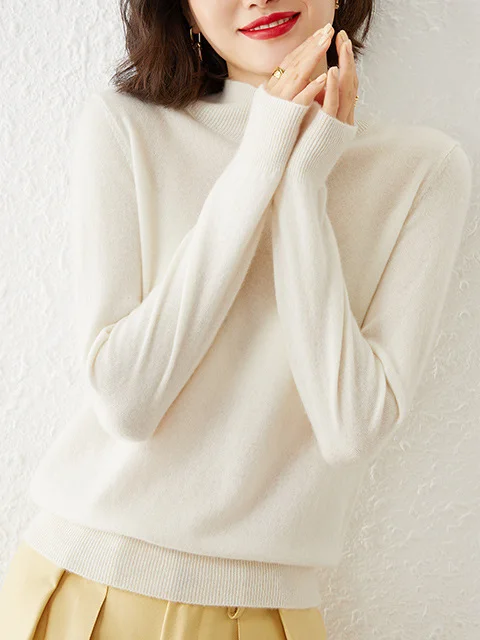 Women's Spring/Fall Plain Casual Long Sleeve Crew Neck Yarn/Wool Yarn Sweater