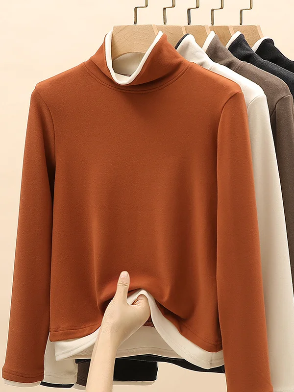 Women's Long Sleeve Tee T-shirt Spring/Fall Color Block Buckle Jersey Turtleneck Daily Going Out Casual Top