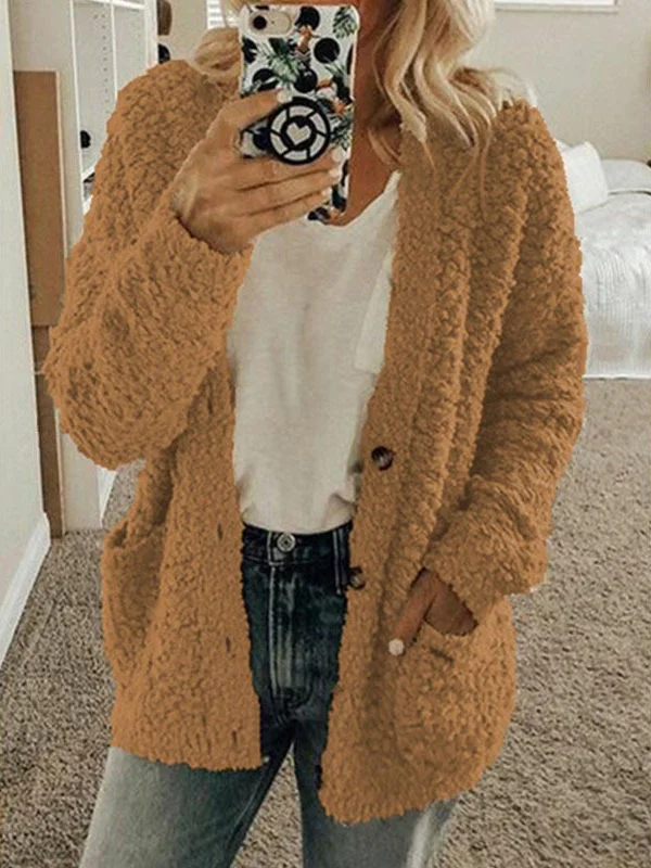 Women's Spring/Fall Outerwear Casual Teddy Velvet Buckle Plain Long Sleeve Wrap Jacket