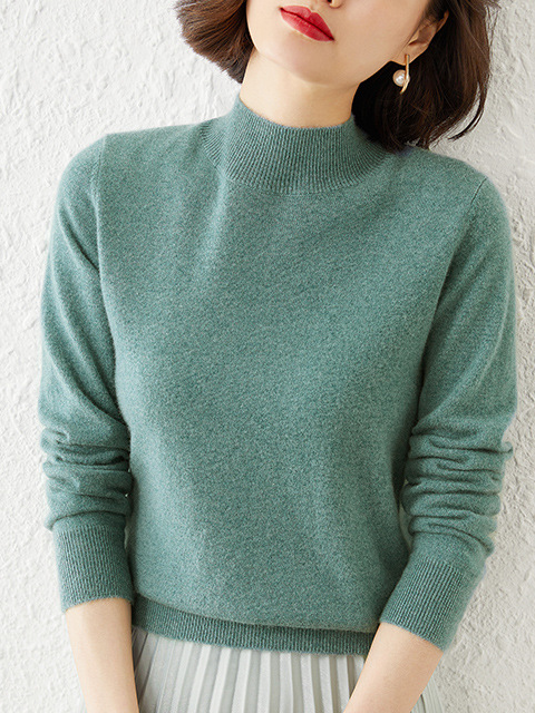 Women's Spring/Fall Plain Casual Long Sleeve Crew Neck Yarn/Wool Yarn Sweater