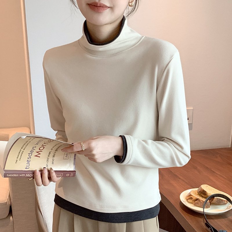 Women's Long Sleeve Tee T-shirt Spring/Fall Color Block Buckle Jersey Turtleneck Daily Going Out Casual Top