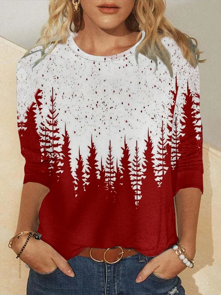 Women's Long Sleeve Tee T-shirt Spring/Fall Christmas Jersey Crew Neck Daily Going Out Casual Top