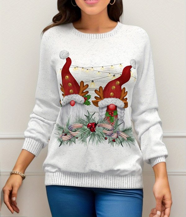 Women's Crew Neck Christmas Zipper Casual Spring/Fall Long Sleeve Sweatshirt