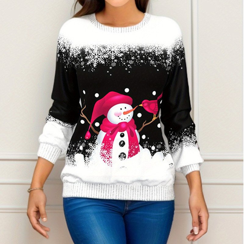 Women's Crew Neck Christmas Zipper Casual Spring/Fall Long Sleeve Sweatshirt