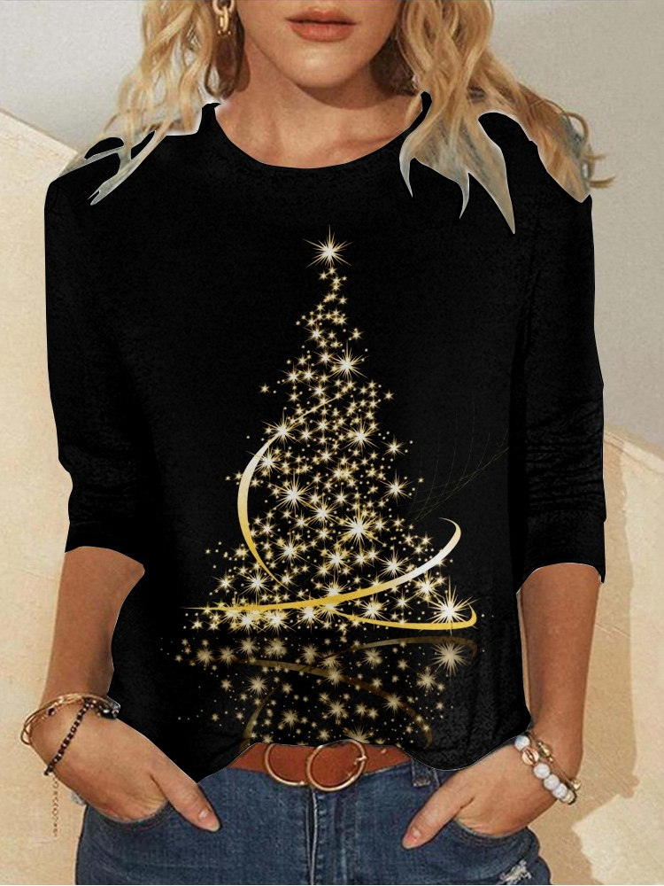 Women's Long Sleeve Tee T-shirt Spring/Fall Christmas Jersey Crew Neck Daily Going Out Casual Top