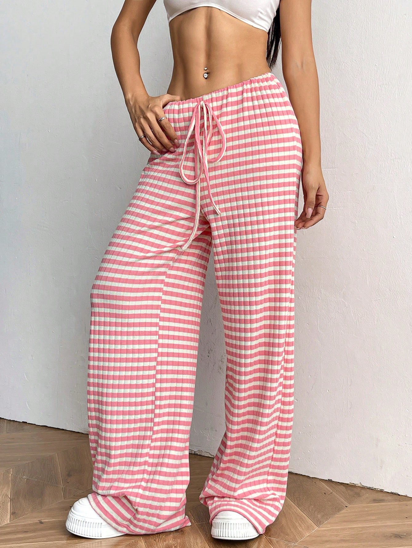 Women's Trousers Daily Going Out Casual Jersey Striped Spring/Fall Pants